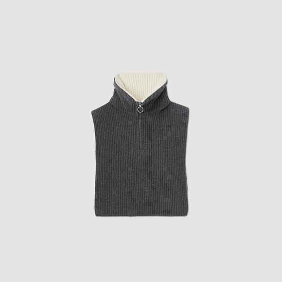 Sandro Grey Wool Half-Zip Scarf Size OS - Picture 1 of 5